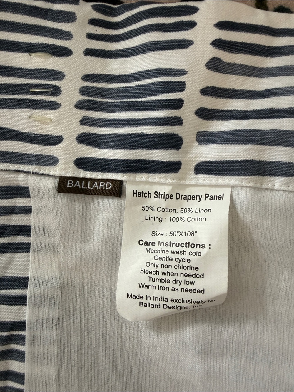 Ballard Hatch Stripe Drapery Panel in Navy and White